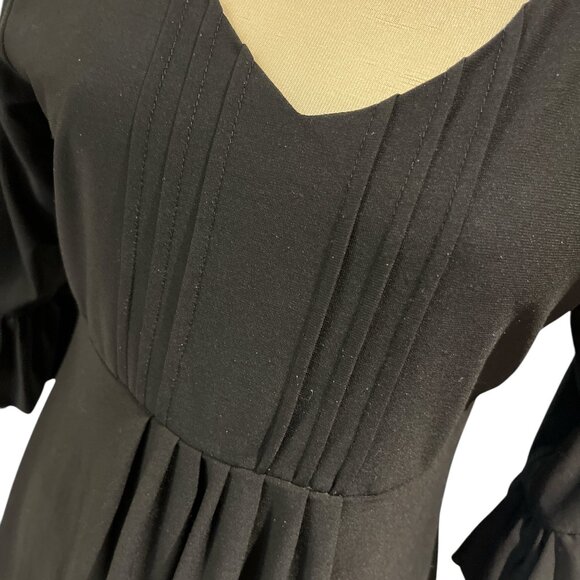 ICE SILK BRAND Dress Size 1XL Black V- Neck Ruffled Sleeves Front Pleats Stretch - Picture 5 of 12